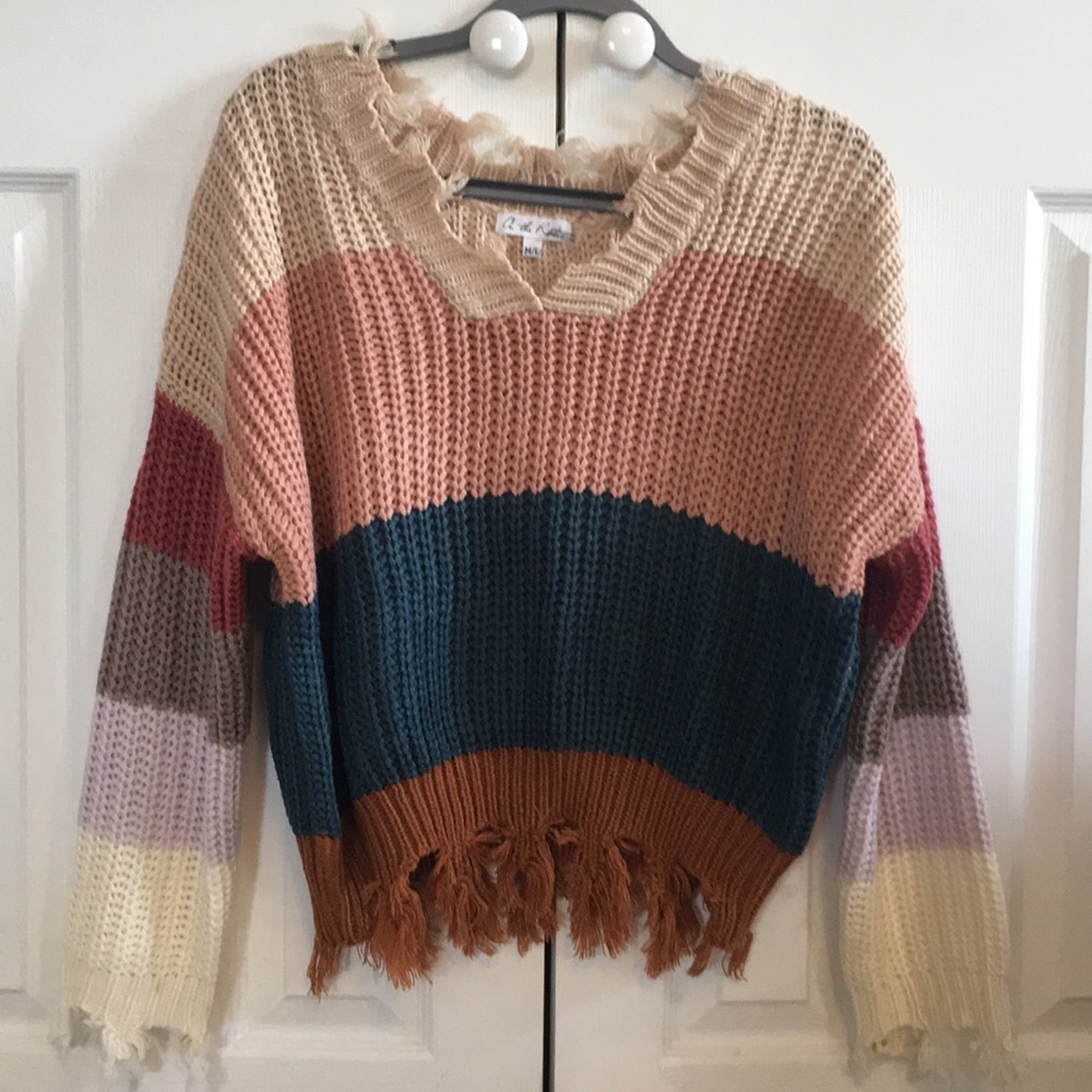 Mixed color distressed sweater